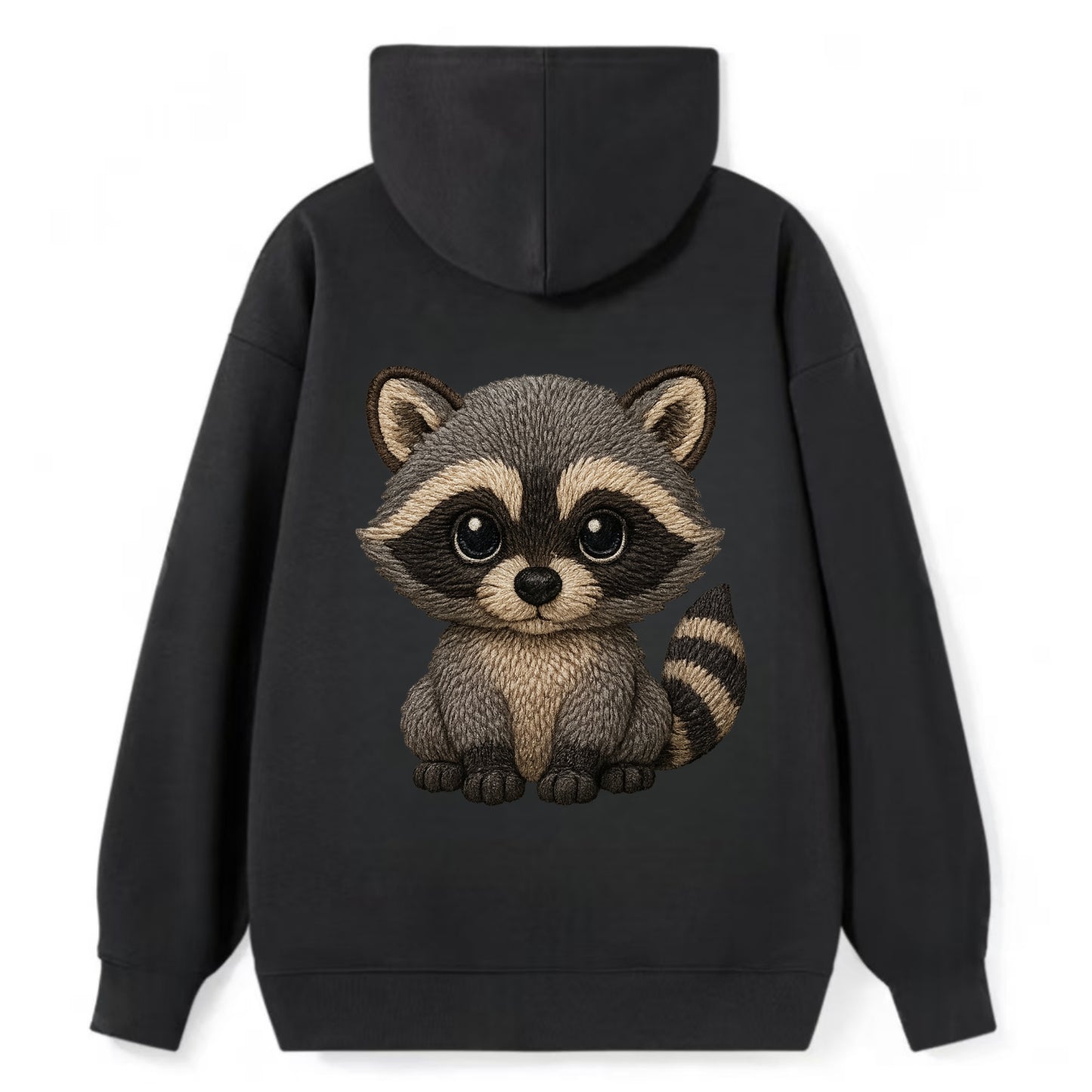 Baby Raccoon - gray fur, black mask, ringed tail, bright curious eyes, - Classic Pullover Hoodie - Black