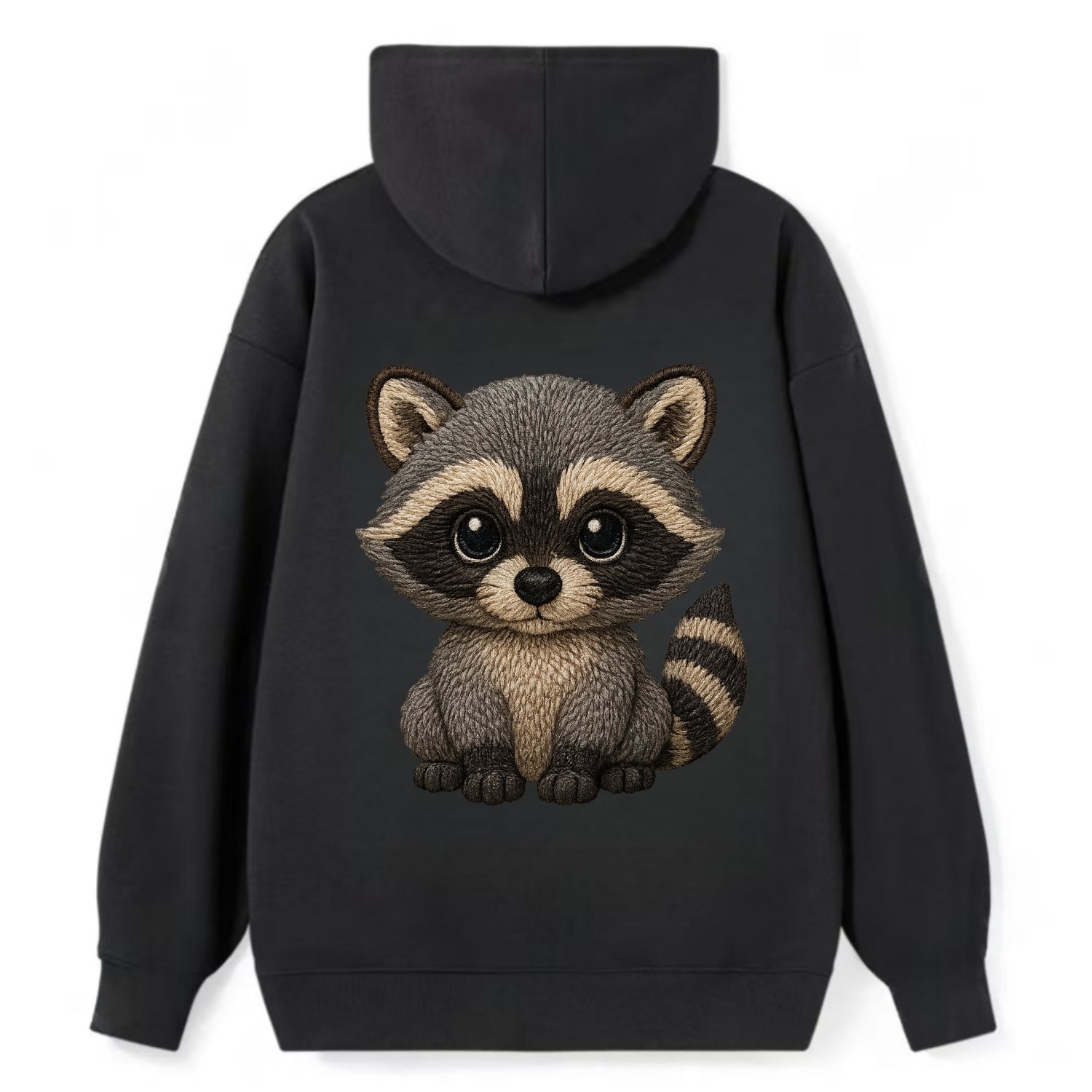 Baby Raccoon - gray fur, black mask, ringed tail, bright curious eyes, - Classic Pullover Hoodie - Black