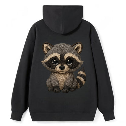 Baby Raccoon - gray fur, black mask, ringed tail, bright curious eyes, - Classic Pullover Hoodie - Black
