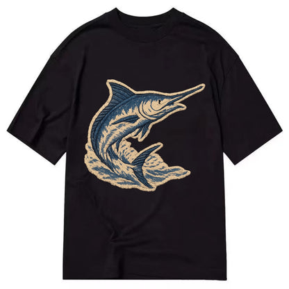 SWORDFISH MARLIN - leaping marlin in blue and silver , sport fishing - Classic T-shirt - Black