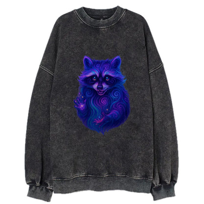 Playful raccoon with mask swirling in hypnotic patterns, neon purple and green - Vintage Sweatshirt - Black
