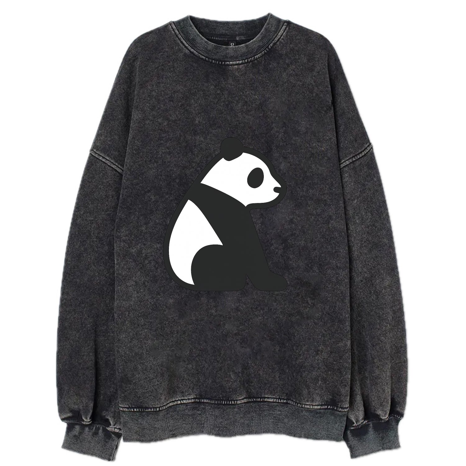 Panda - Black and white sitting pose flat side profile - Vintage Sweatshirt - Black