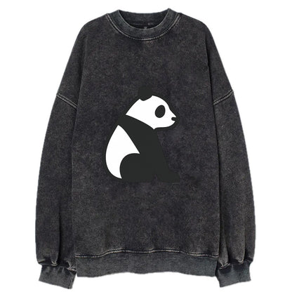 Panda - Black and white sitting pose flat side profile - Vintage Sweatshirt - Black