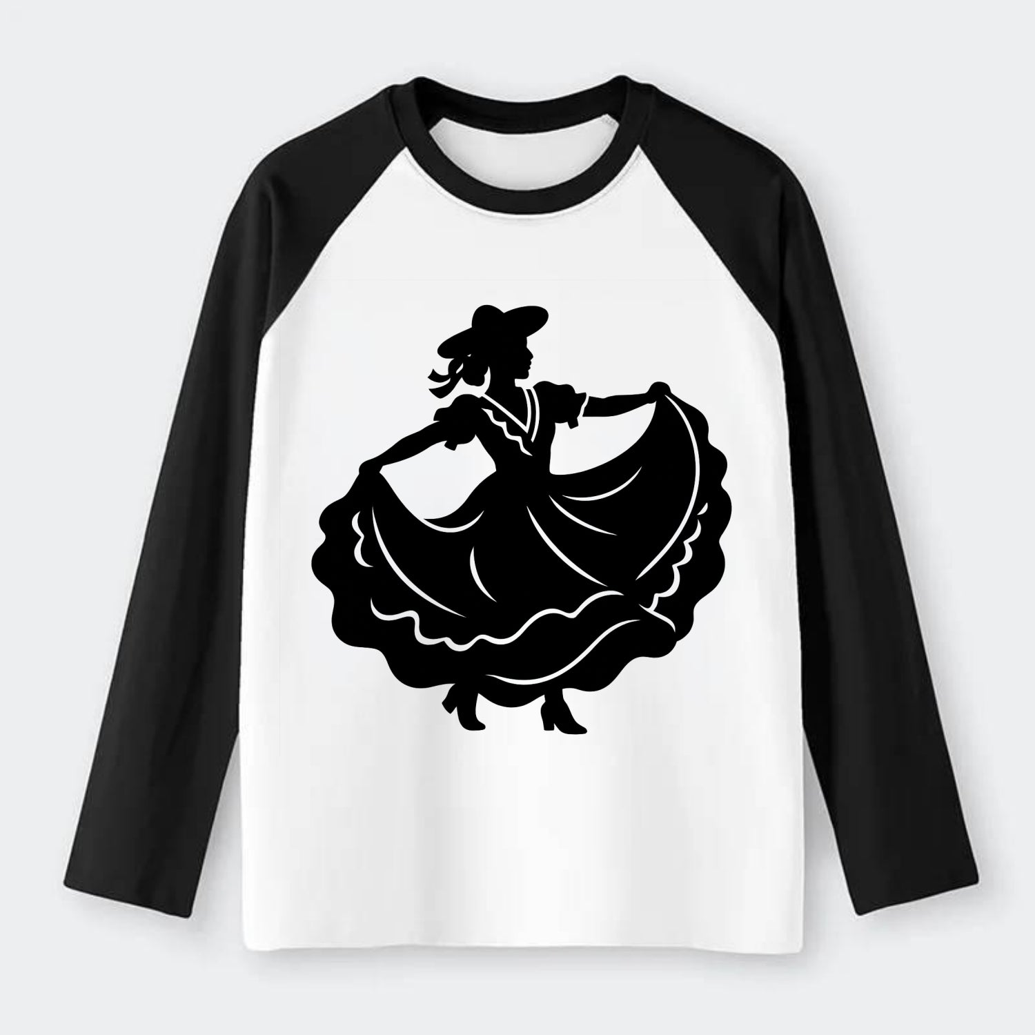 Mexican folk dancer twirling skirt - Raglan Long Sleeve T-Shirt - Black