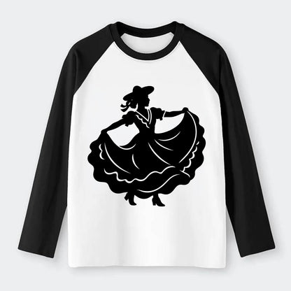 Mexican folk dancer twirling skirt - Raglan Long Sleeve T-Shirt - Black