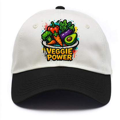 Colorful vegetables and plants on plate - plant-based lifestyle, veggie power - Two Tone Cap - Black