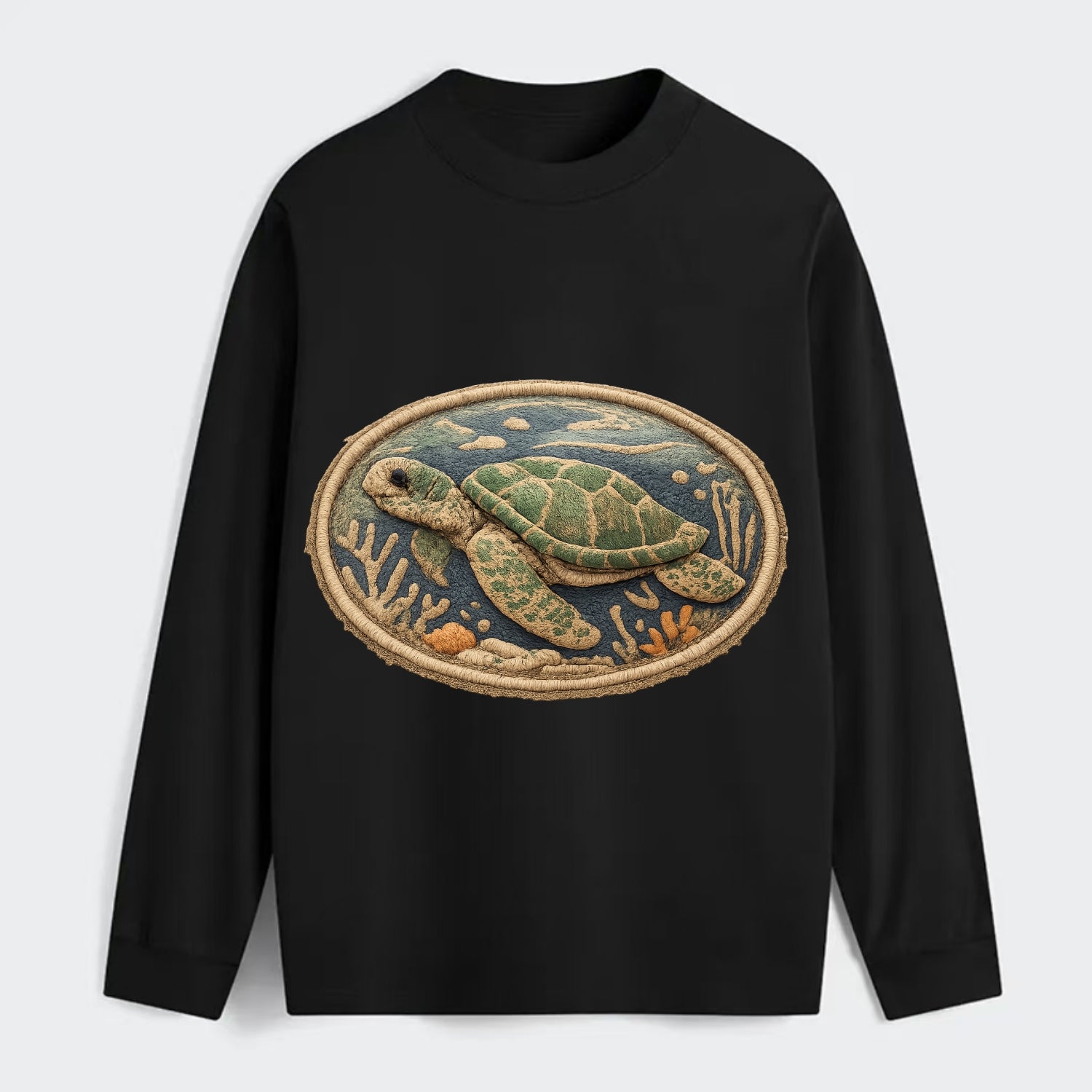 SEA TURTLE - swimming turtle in green and blue , ocean life - Classic Long Sleeve Shirt - Black
