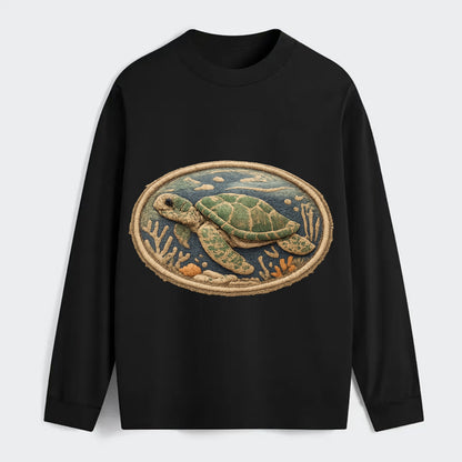 SEA TURTLE - swimming turtle in green and blue , ocean life - Classic Long Sleeve Shirt - Black