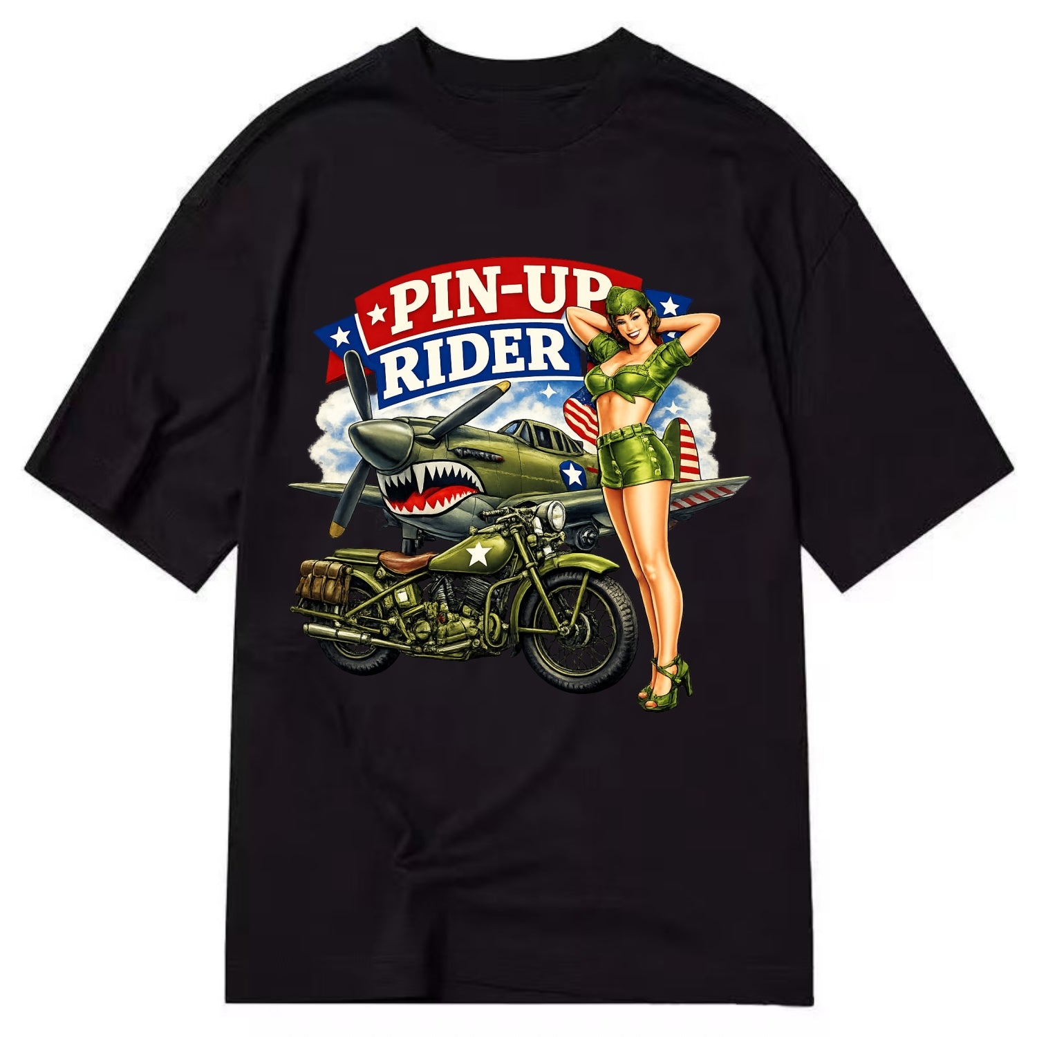Wwii Pin Up Rider - Classic T-shirt - Black