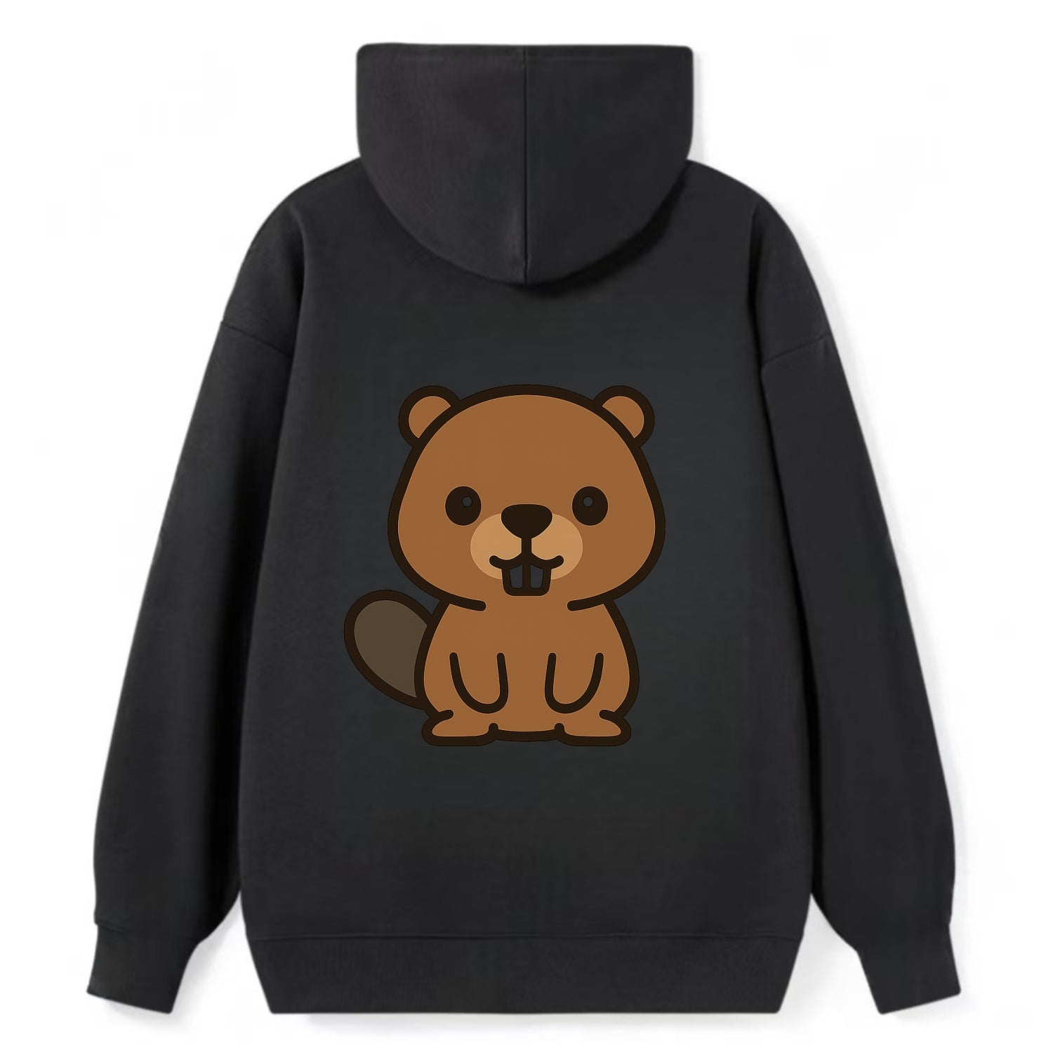 Baby Beaver - brown fur, paddle tail, buck teeth, friendly eyes, - Classic Pullover Hoodie - Black