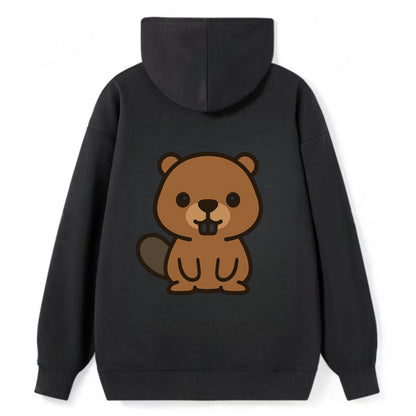 Baby Beaver - brown fur, paddle tail, buck teeth, friendly eyes, - Classic Pullover Hoodie - Black