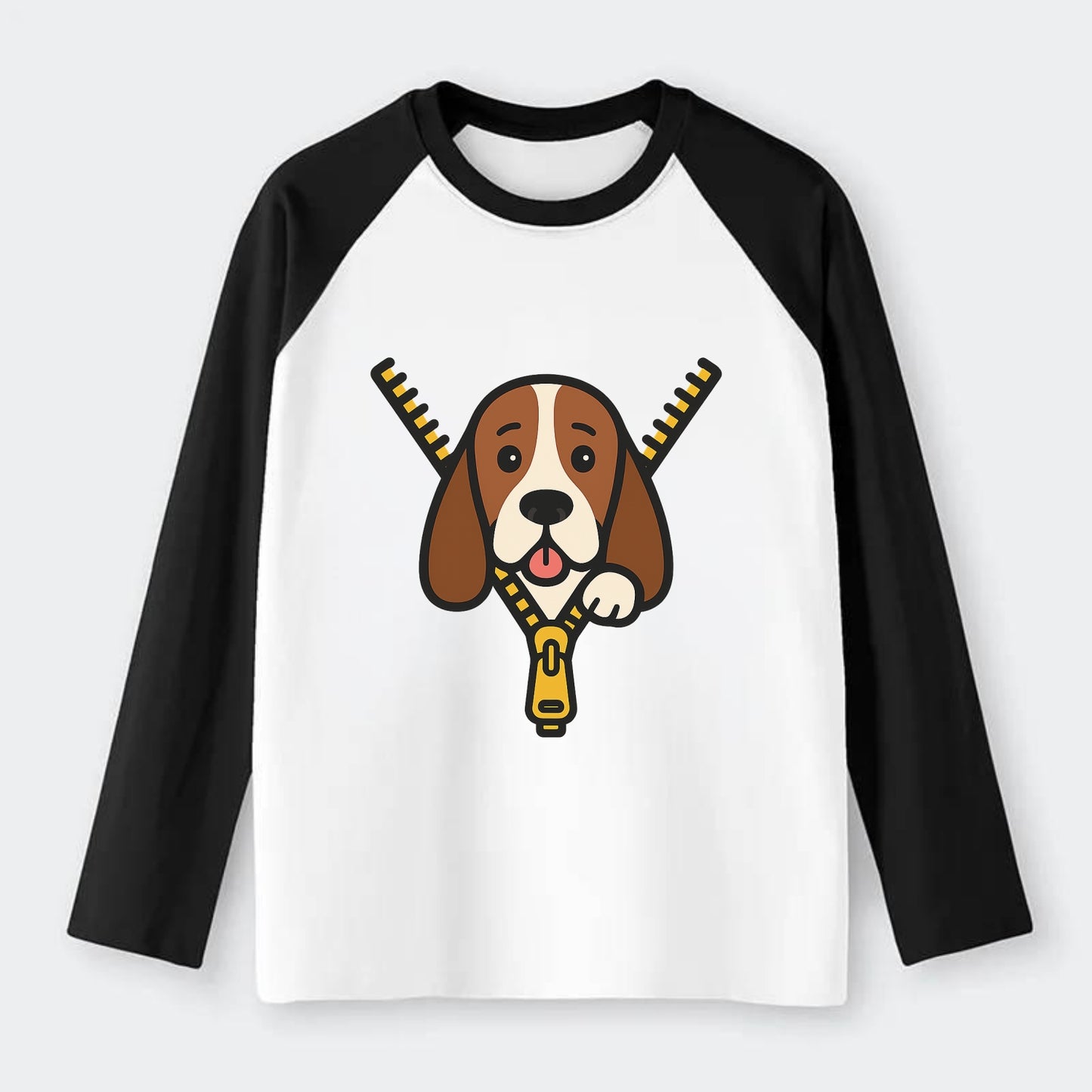 Basset Hound - Raglan Long Sleeve T-Shirt - Black