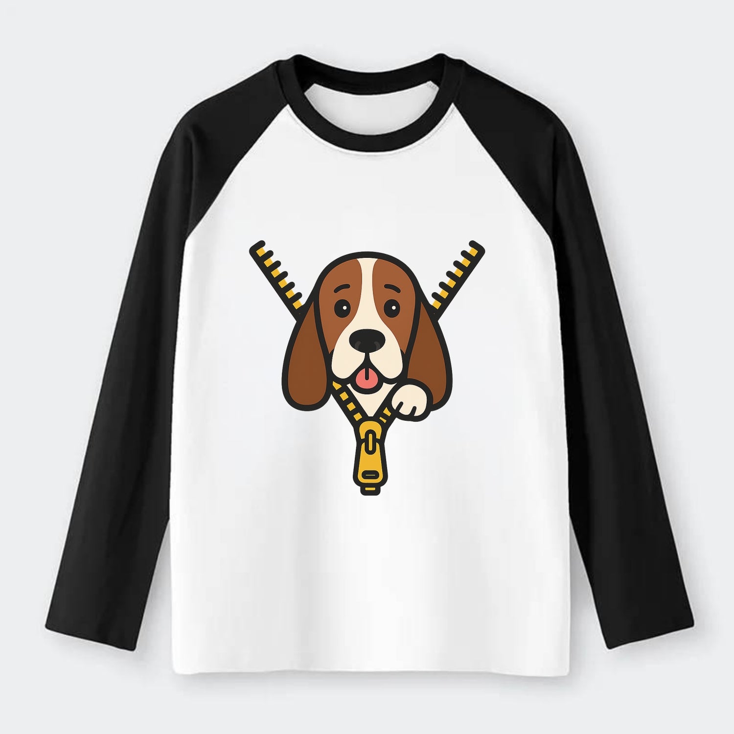 Basset Hound - Raglan Long Sleeve T-Shirt - Black