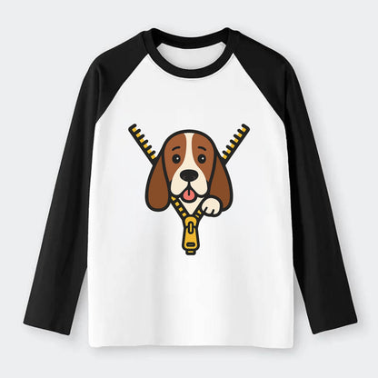 Basset Hound - Raglan Long Sleeve T-Shirt - Black
