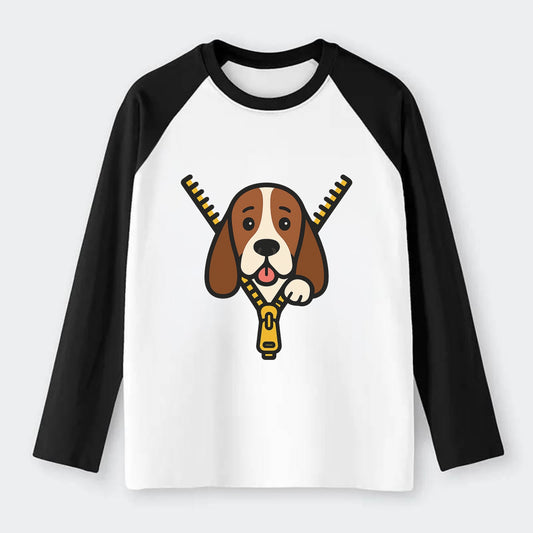 Basset Hound - Raglan Long Sleeve T-Shirt - Black