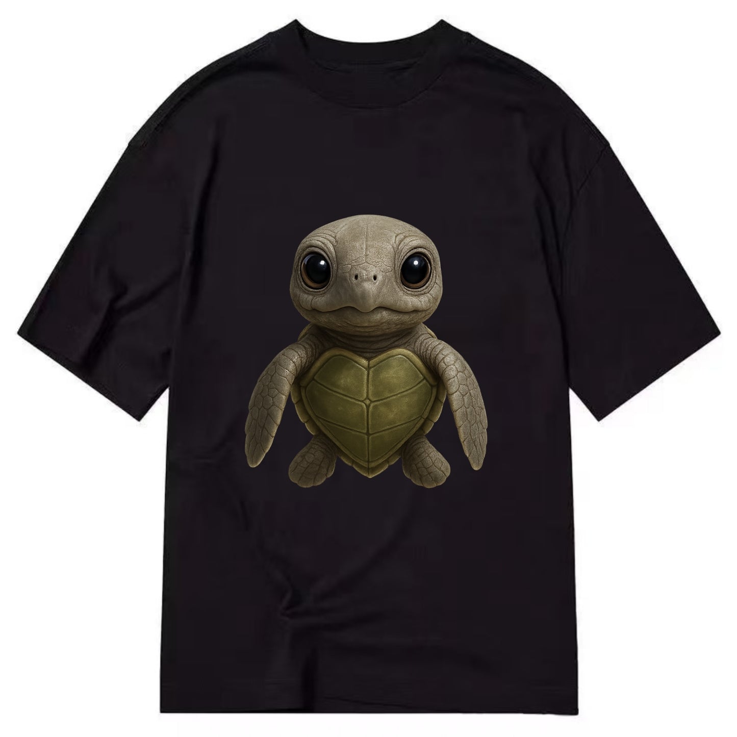 Baby Olive Ridley Turtle - olive green shell, heart-shaped carapace, bright eyes, - Classic T-shirt - Black