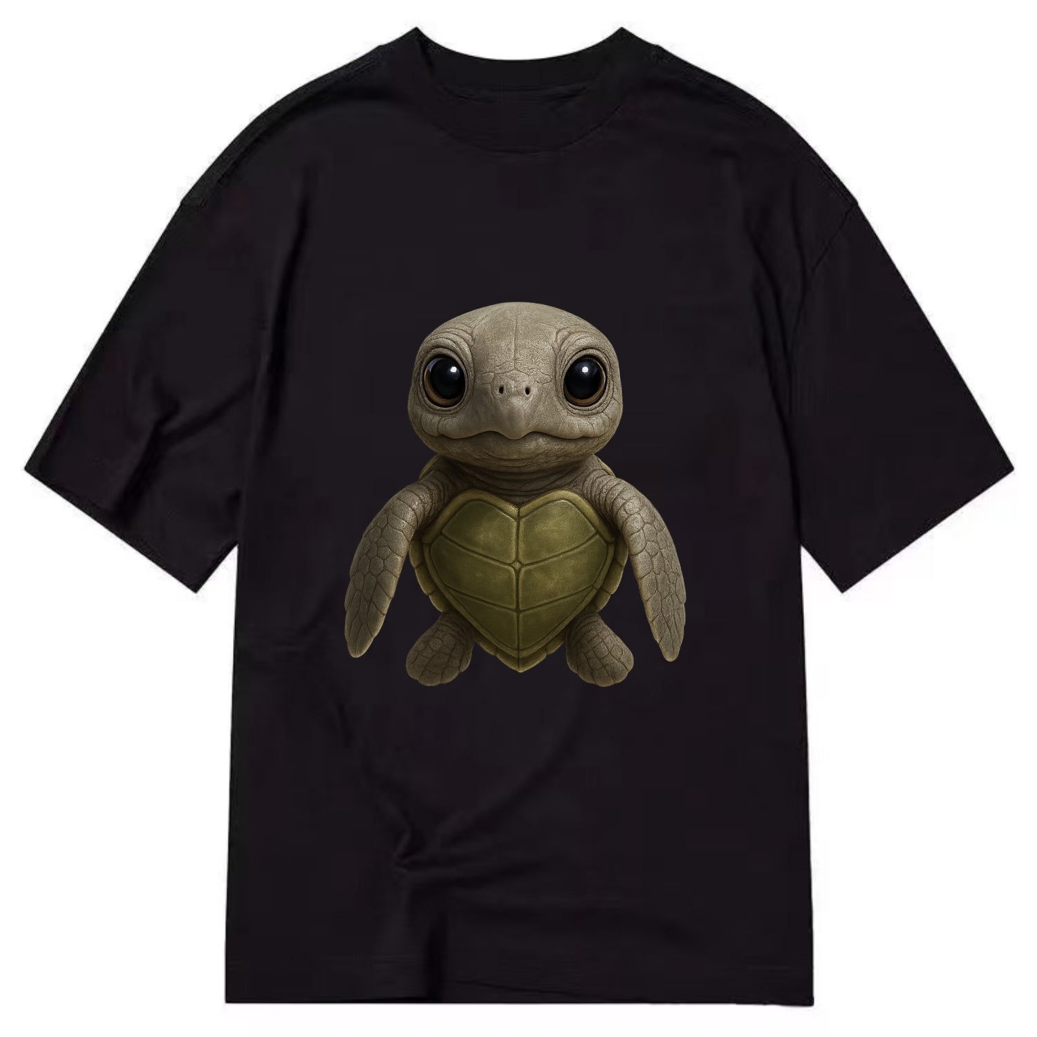Baby Olive Ridley Turtle - olive green shell, heart-shaped carapace, bright eyes, - Classic T-shirt - Black