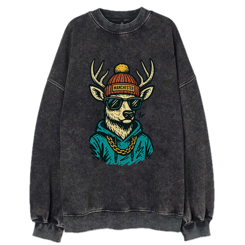 New Hampshire White-tailed Deer wearing Manchester beanie with pom pom and - Vintage Sweatshirt