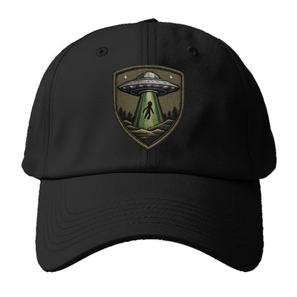UFO ALIEN - flying saucer with beam in silver and green , extraterrestrial - Baseball Cap - Black