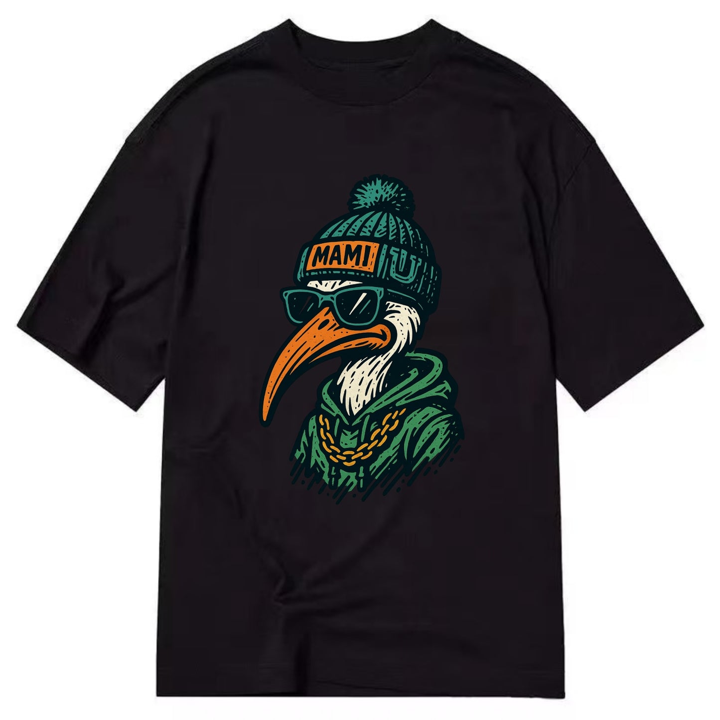 Coral Gables Ibis wearing Miami beanie with U patch - Classic T-shirt - Black