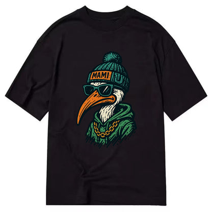 Coral Gables Ibis wearing Miami beanie with U patch - Classic T-shirt - Black