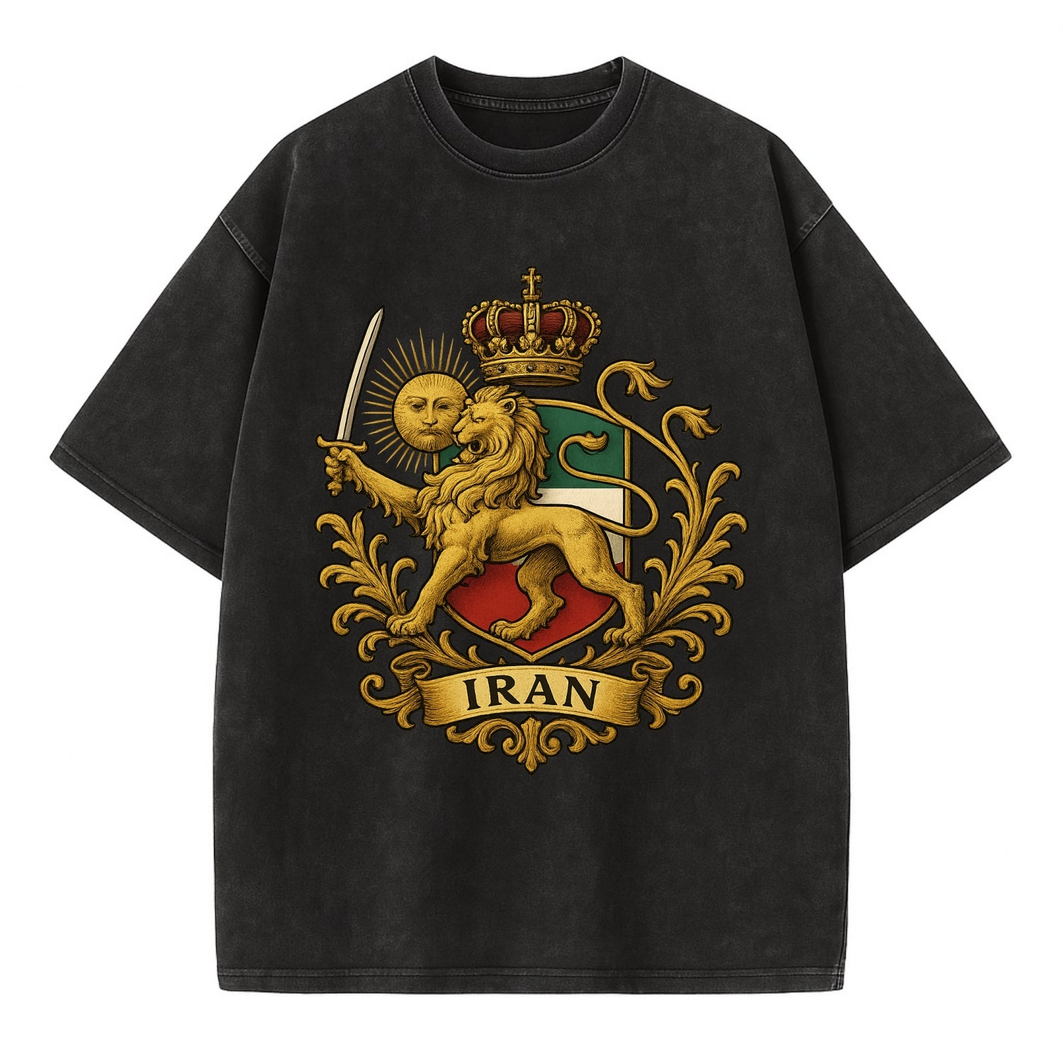 Royal Iran Coat Of Arms - Vintage T-shirt - Black