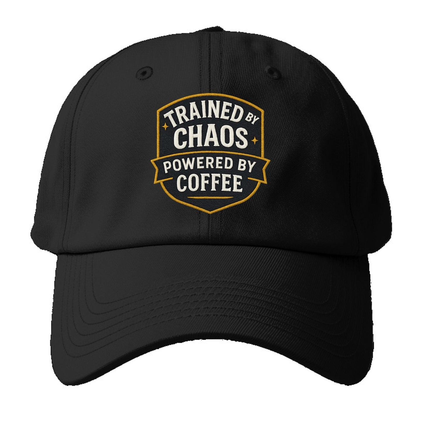 Trained by chaos, powered by coffee - Baseball Cap For Big Heads - Black
