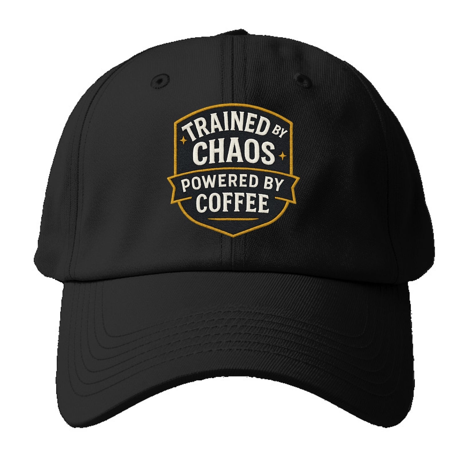 Trained by chaos, powered by coffee - Baseball Cap For Big Heads - Black
