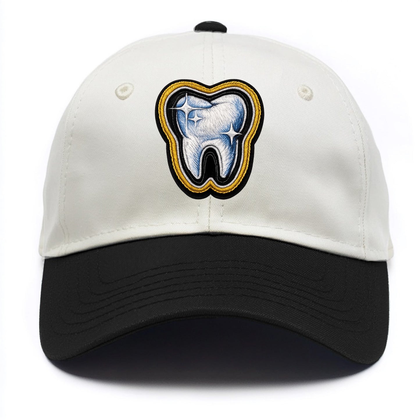DENTAL TOOTH - molar with sparkle in white and blue , dentist - Two Tone Cap - Black