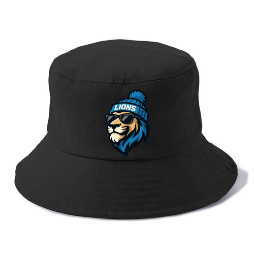 Detroit Lion wearing Lions Honolulu blue and silver beanie with pom pom and wayfarer - Bucket Hat