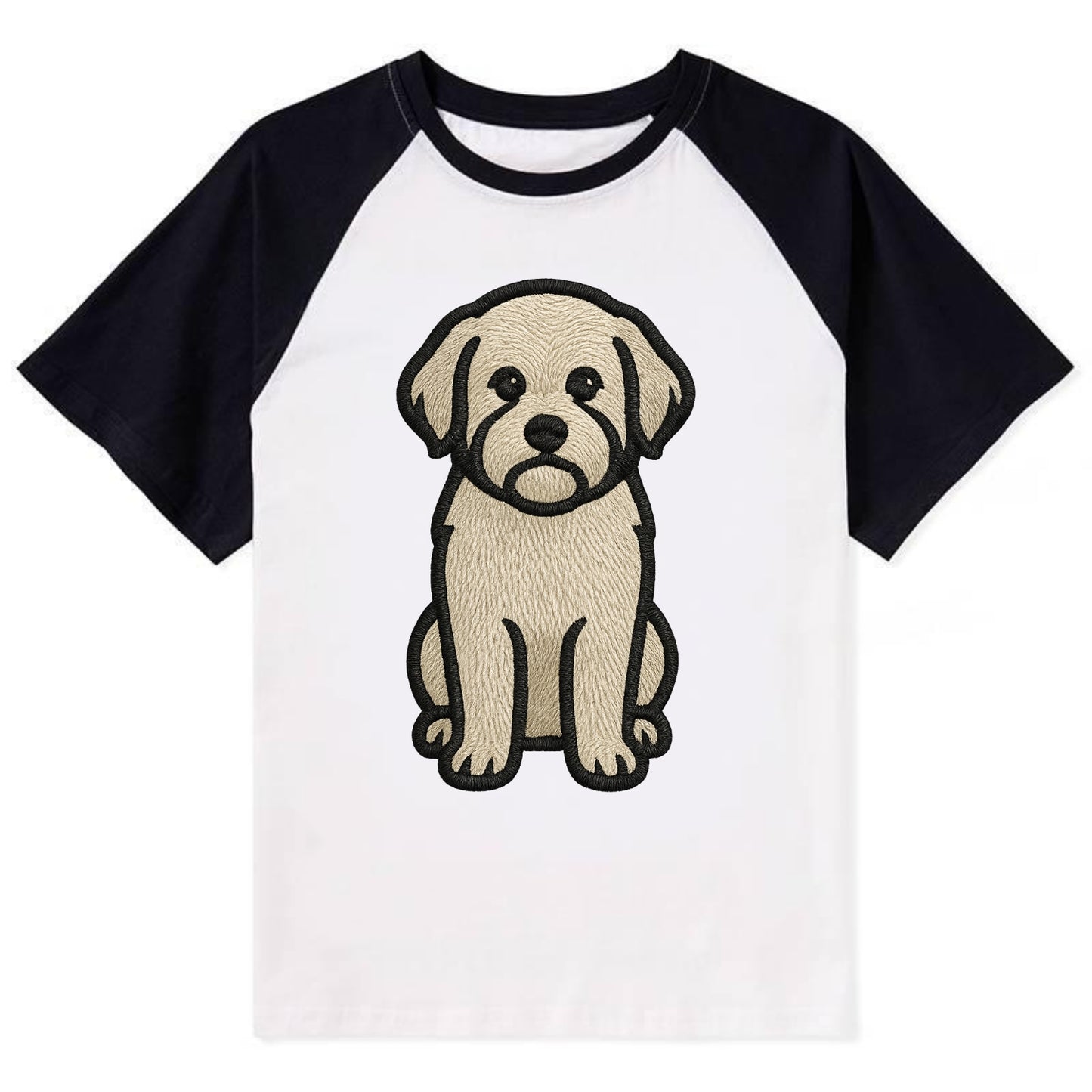 Havanese - Cream colored sitting pose - Contrast Raglan T-shirt - Black