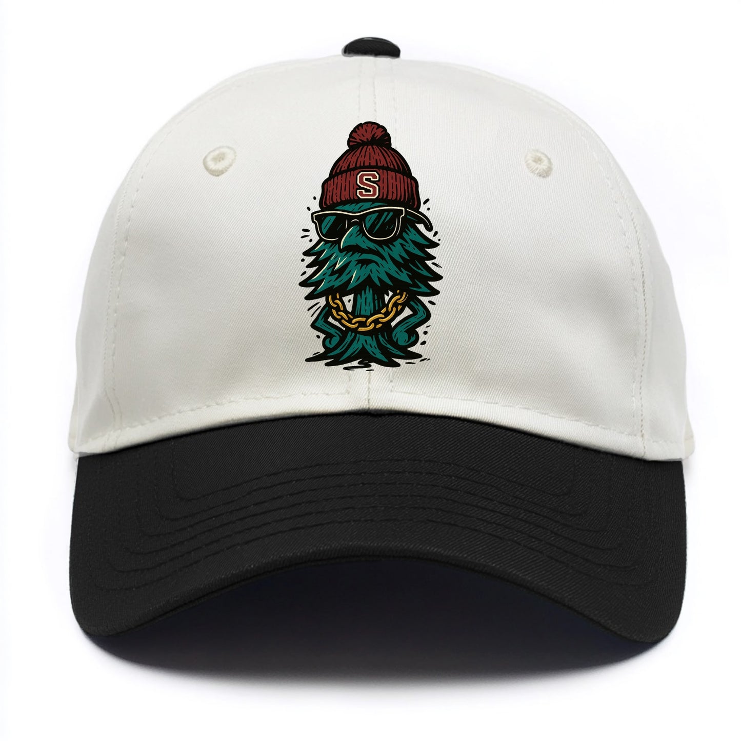 Palo Alto Tree wearing Stanford beanie with S patch - Two Tone Cap - Black