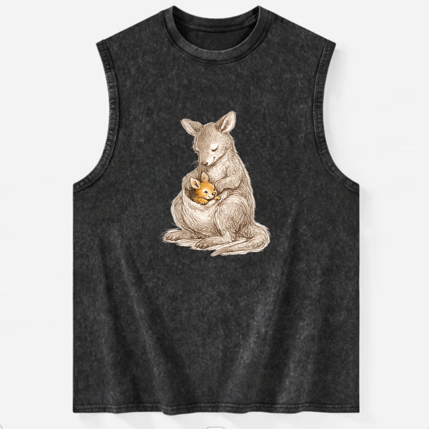 MOTHER'S POUCH | Kangaroo maternal embrace | Joey safe inside | Protective - Vintage Washed Tank - Black
