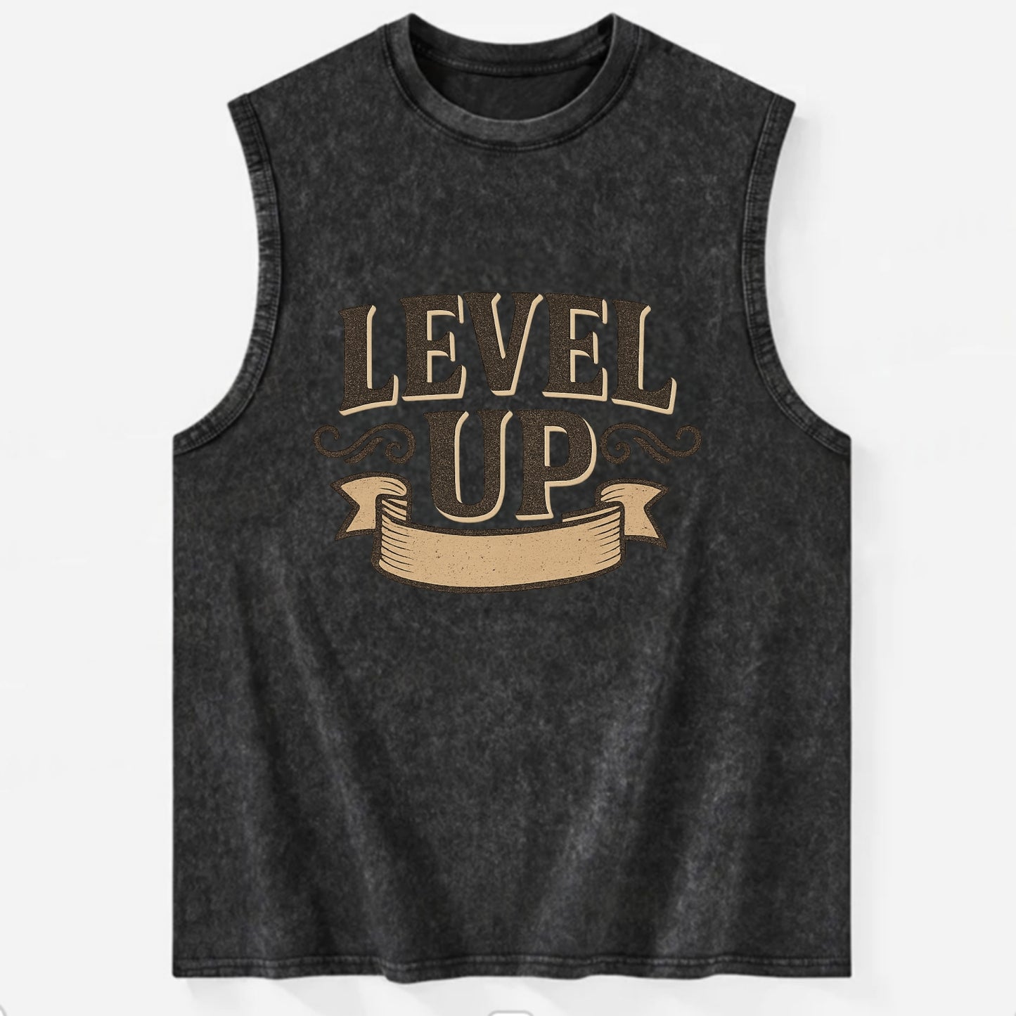 Bold typography design - "LEVEL UP" - improving, advancing, growing - Vintage Washed Tank - Black