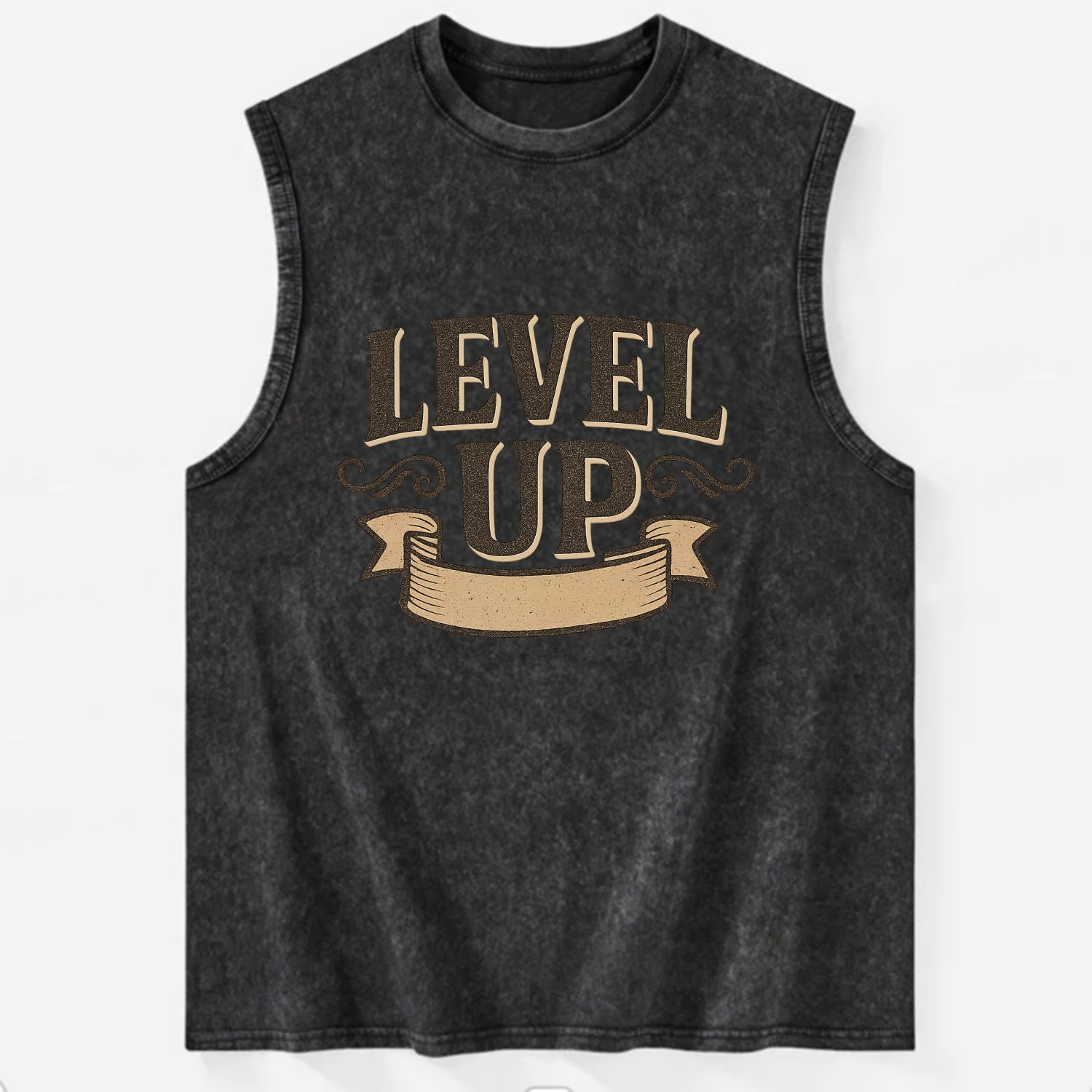 Bold typography design - "LEVEL UP" - improving, advancing, growing - Vintage Washed Tank - Black