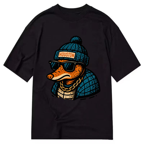 Houston Armadillo wearing Houston beanie with pom pom and wayfarer sunglasses - Classic T-shirt