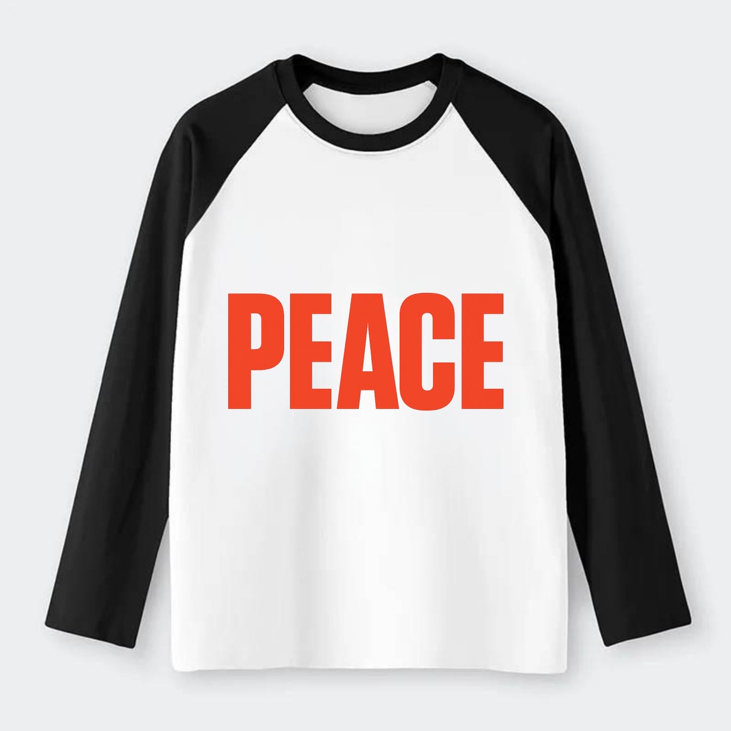 Bold typography design - "PEACE" - inner calm, tranquility, serenity - Raglan Long Sleeve T-Shirt - Black
