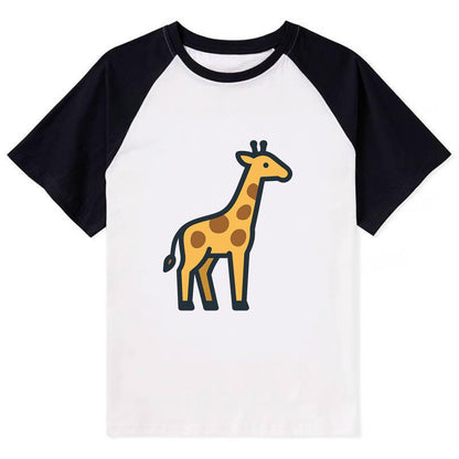 Giraffe - Yellow with brown patches flat side profile - Contrast Raglan T-shirt - Black