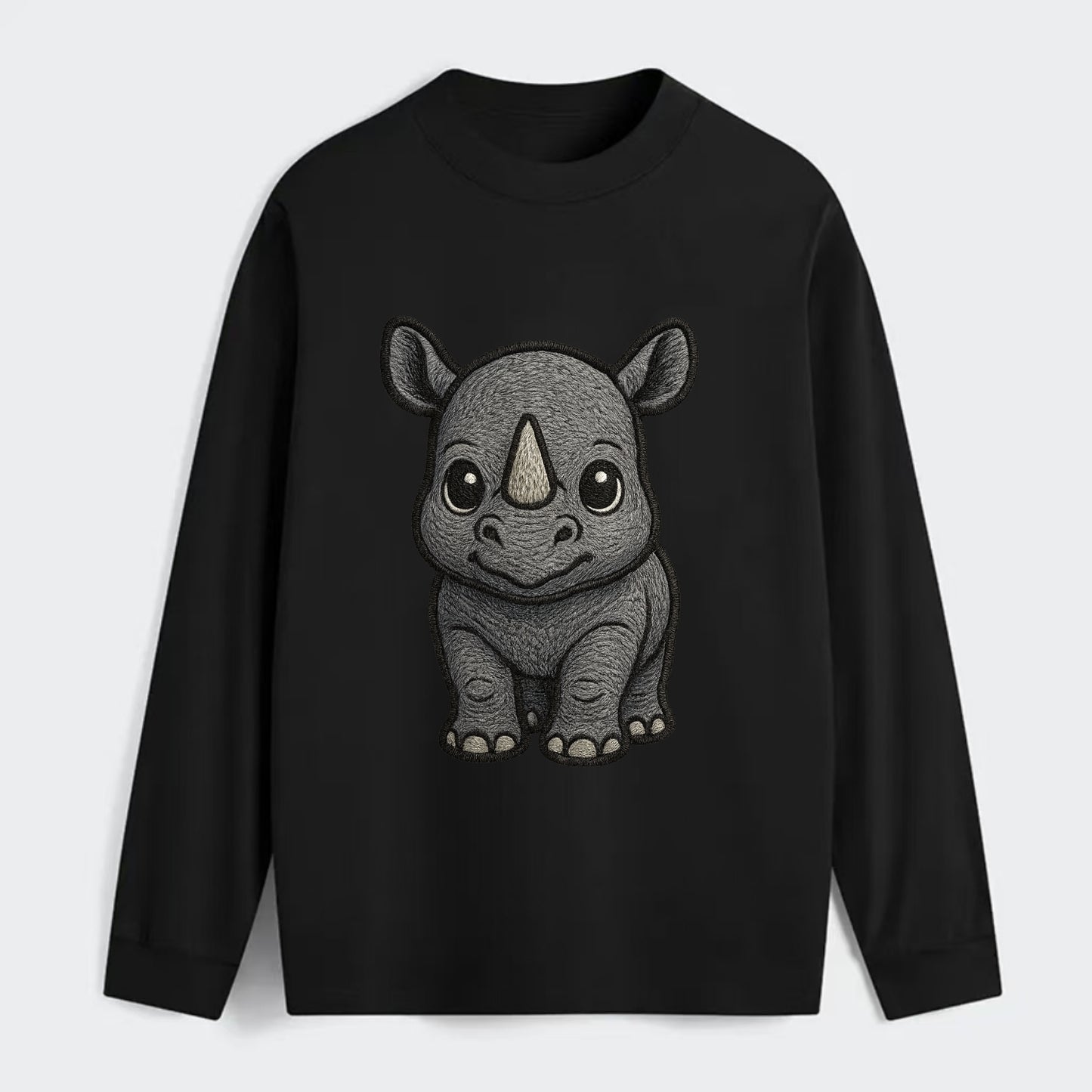 Baby Rhino - gray armor skin, tiny horn nub, round eyes, front-facing, - Classic Long Sleeve Shirt - Black
