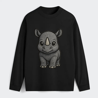 Baby Rhino - gray armor skin, tiny horn nub, round eyes, front-facing, - Classic Long Sleeve Shirt - Black