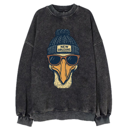 New Orleans Pelican wearing New Orleans beanie with pom pom and wayfarer - Vintage Sweatshirt - Black