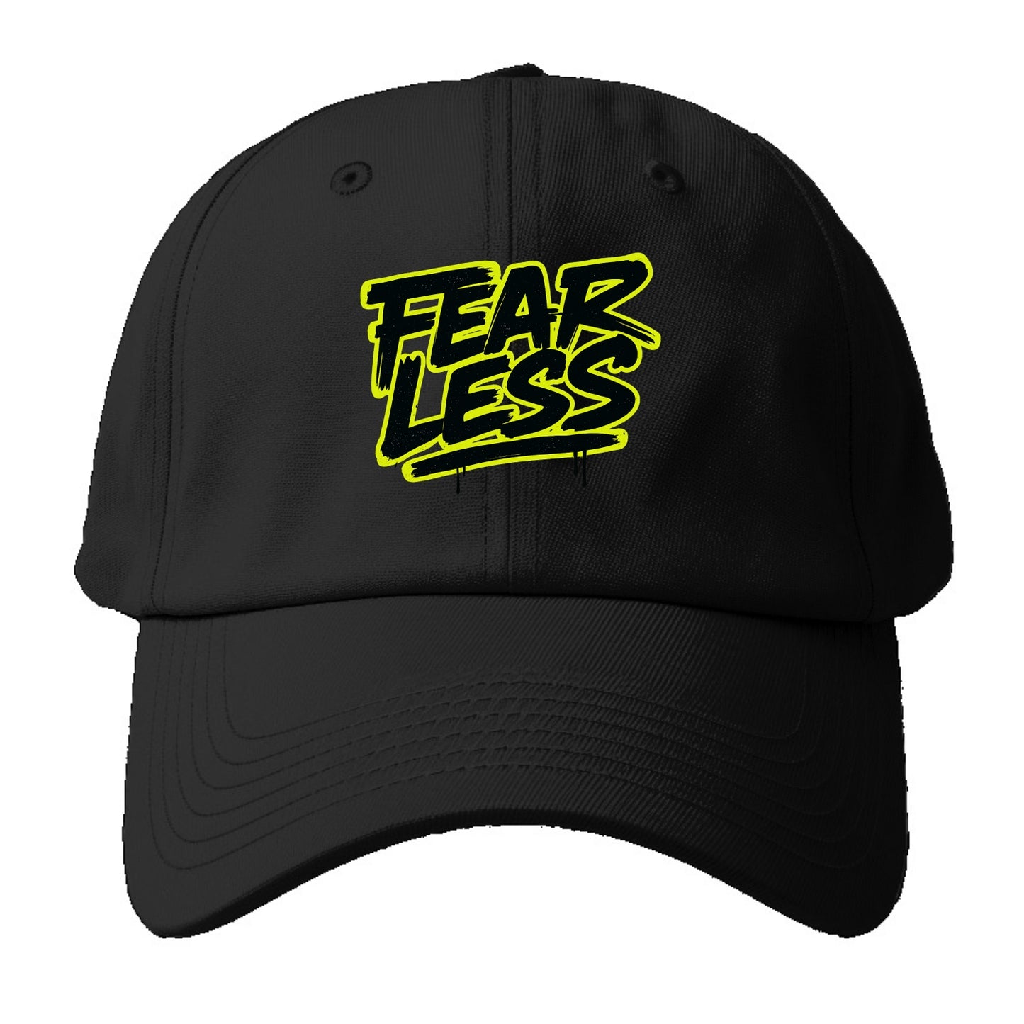 Bold typography design - "FEARLESS" - courage, bravery, facing - Baseball Cap For Big Heads - Black