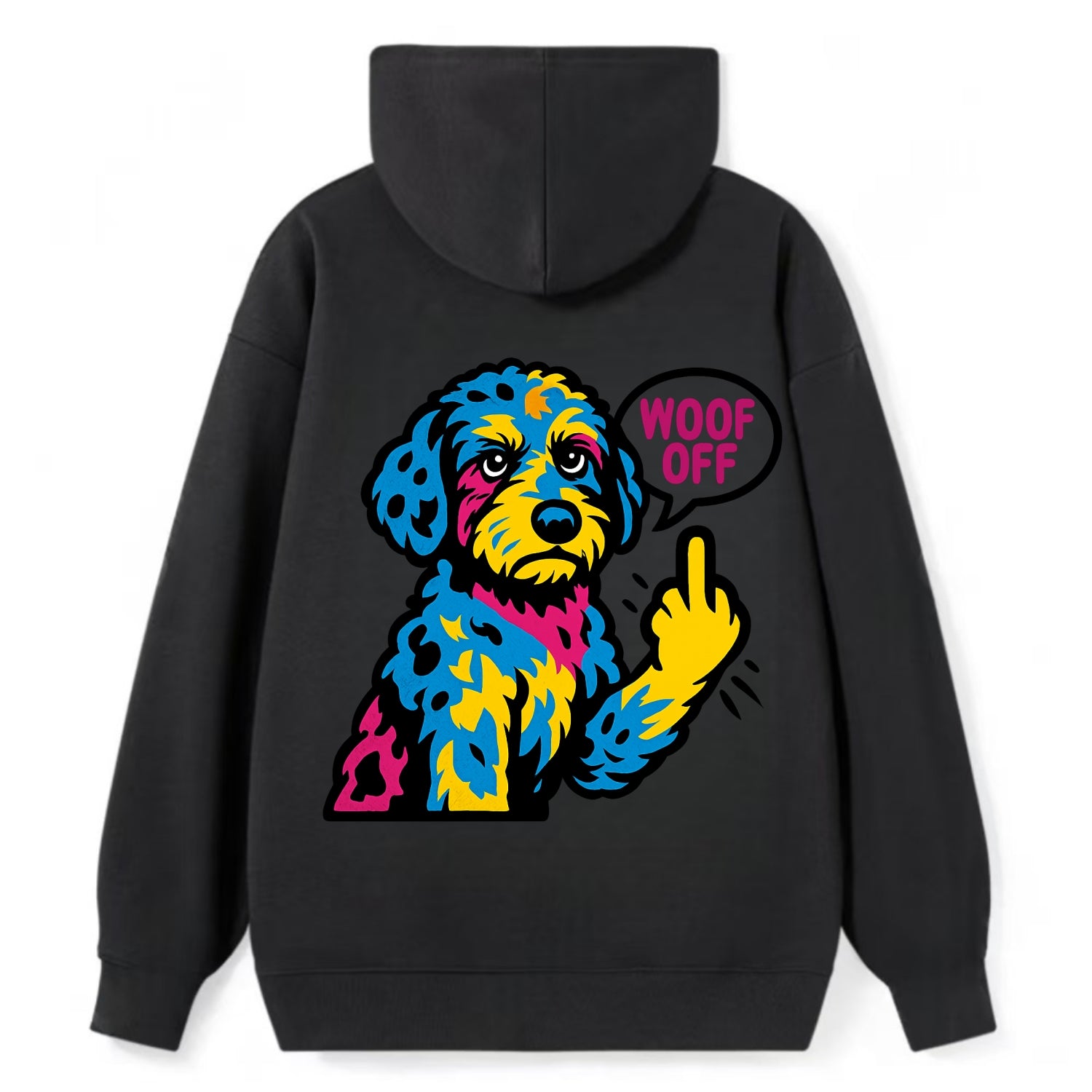 Aussiedoodle with merle patches and curly coat, playful smart paw raised - Classic Pullover Hoodie - Black