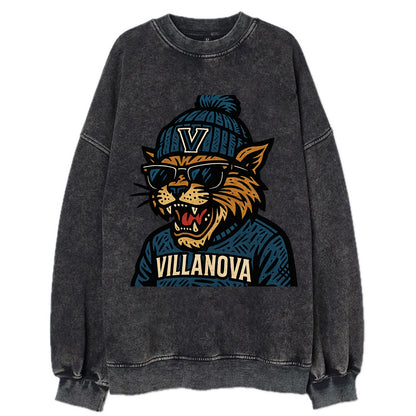 Villanova Wildcat wearing Villanova beanie with V patch - Vintage Sweatshirt - Black