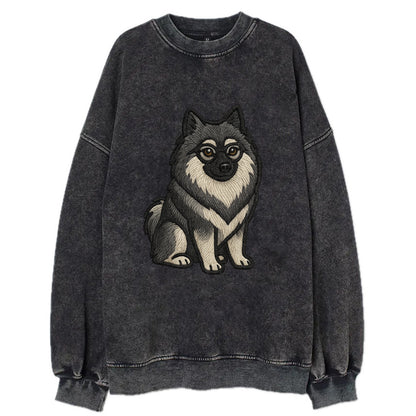 Keeshond - Gray and black spectacles embroidered design - Vintage Sweatshirt - Black