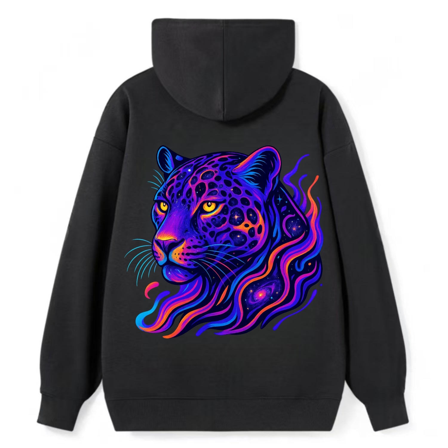 Powerful jaguar with rosettes containing miniature galaxies, cosmic - Classic Pullover Hoodie - Black