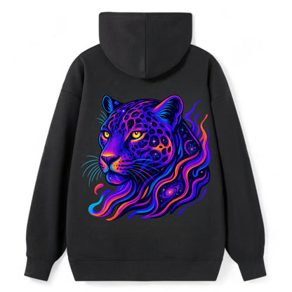 Powerful jaguar with rosettes containing miniature galaxies, cosmic - Classic Pullover Hoodie - Black