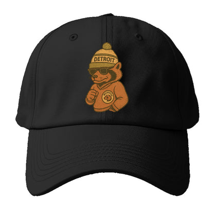 Michigan Wolverine wearing Detroit beanie with pom pom and wayfarer - Baseball Cap For Big Heads - Black