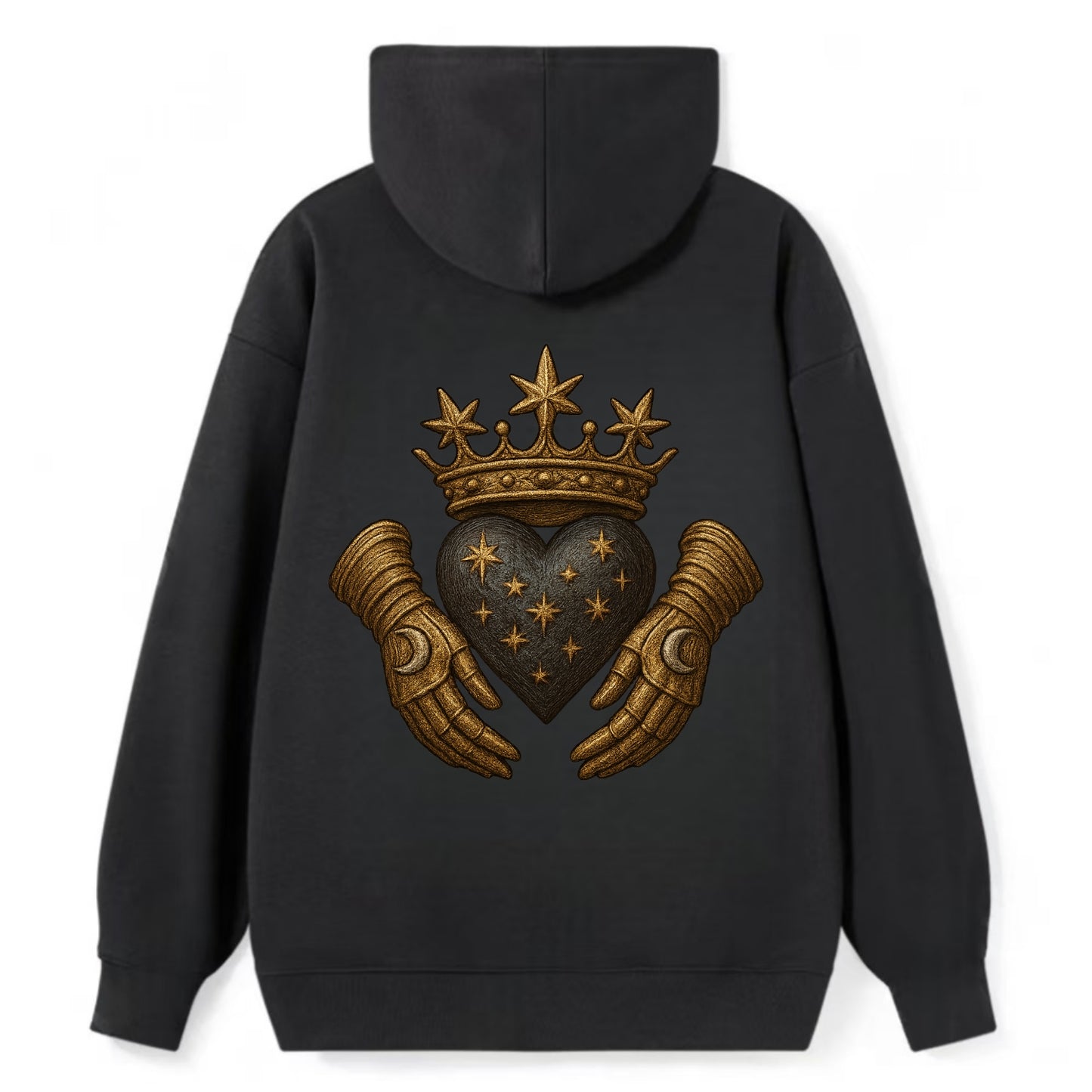 Ice crystal crown framing a frosted heart with fur-trimmed winter hands - Classic Pullover Hoodie - Black
