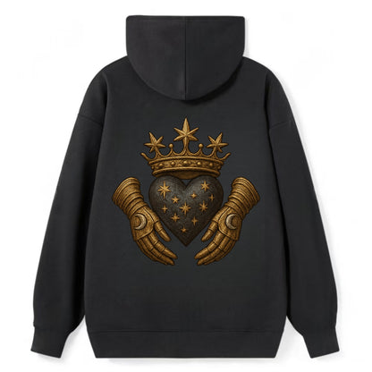 Ice crystal crown framing a frosted heart with fur-trimmed winter hands - Classic Pullover Hoodie - Black